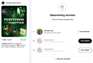 Schaltfläche Gewinner auswählen klicken — zufällige Auswahl aus Instagram-Kommentaren in SOM